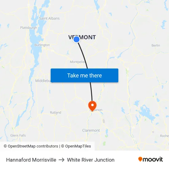 Hannaford Morrisville to White River Junction map