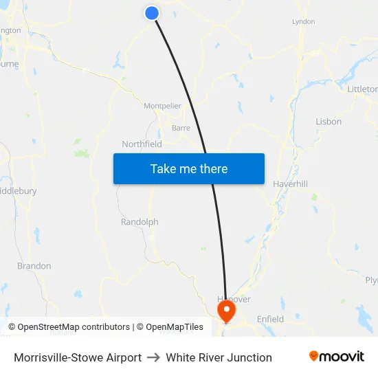 Morrisville-Stowe Airport to White River Junction map
