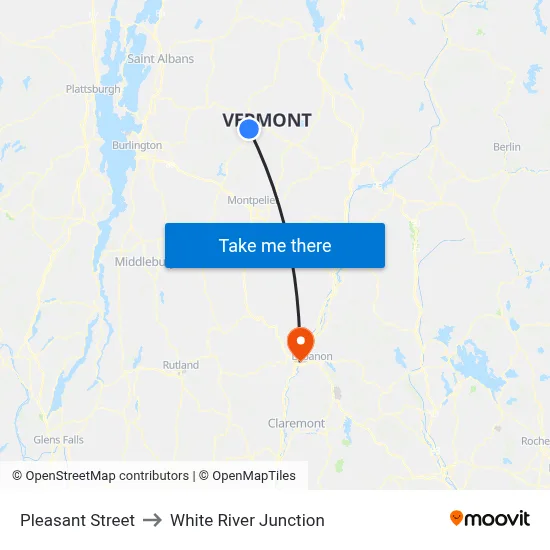Pleasant Street to White River Junction map