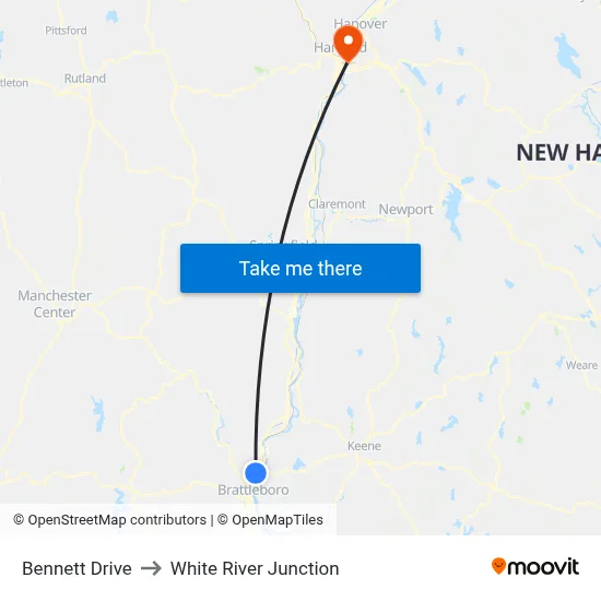 Bennett Drive to White River Junction map