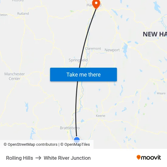 Rolling Hills to White River Junction map
