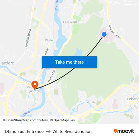 Dhmc East Entrance to White River Junction map