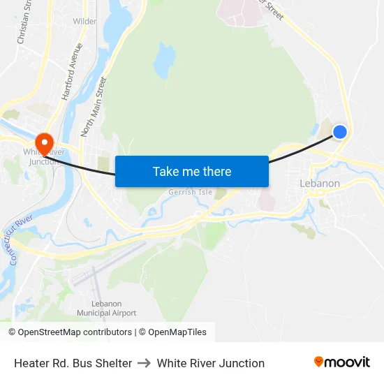 Heater Rd. Bus Shelter to White River Junction map