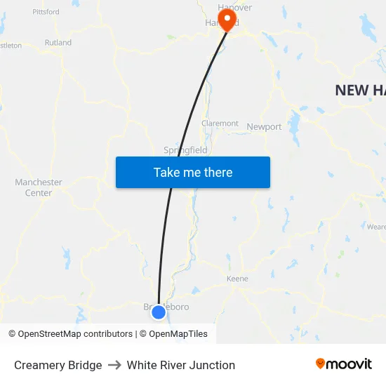 Creamery Bridge to White River Junction map