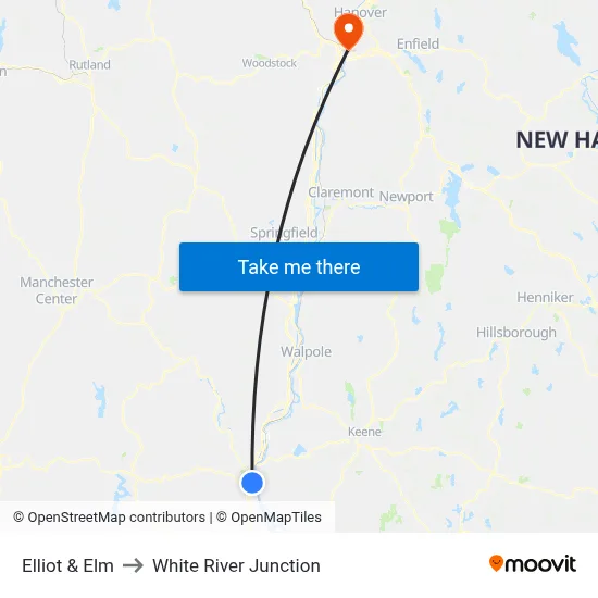 Elliot & Elm to White River Junction map