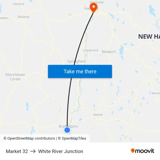 Market 32 to White River Junction map