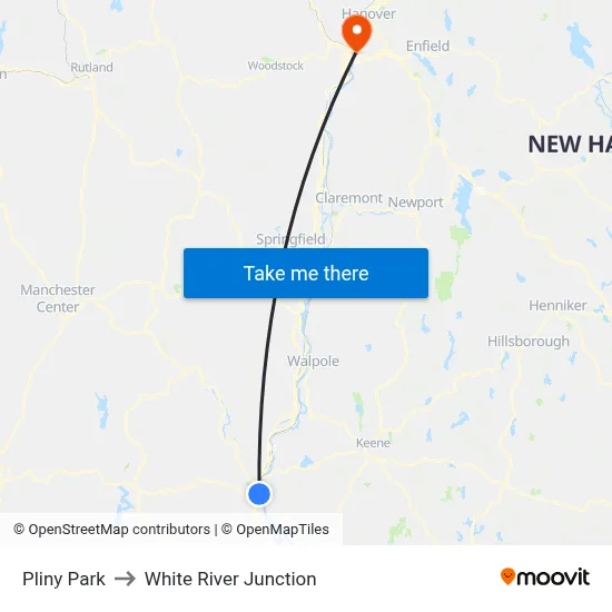 Pliny Park to White River Junction map