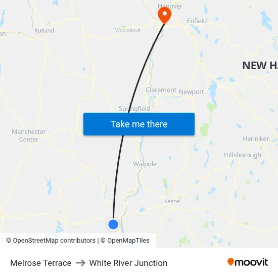 Melrose Terrace to White River Junction map