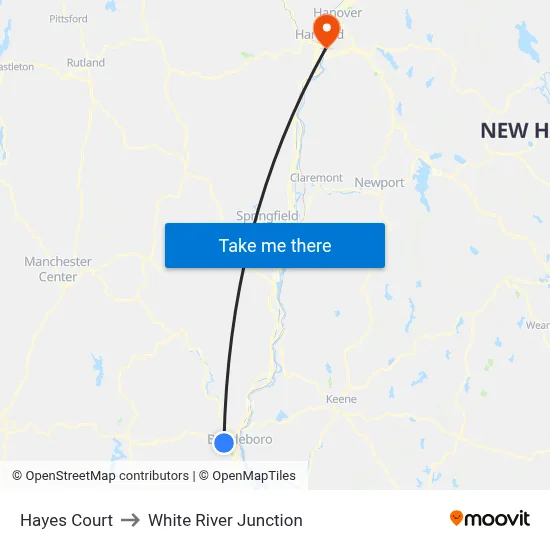 Hayes Court to White River Junction map