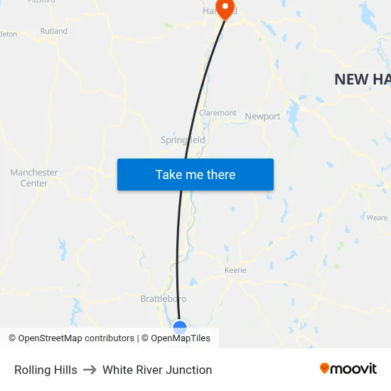 Rolling Hills to White River Junction map
