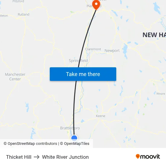 Thicket Hill to White River Junction map