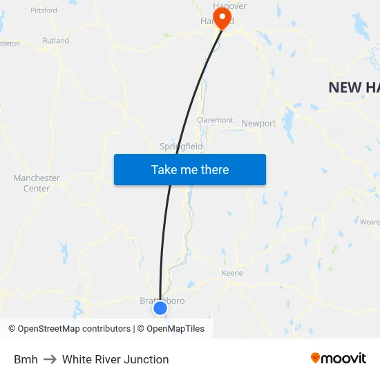 Bmh to White River Junction map