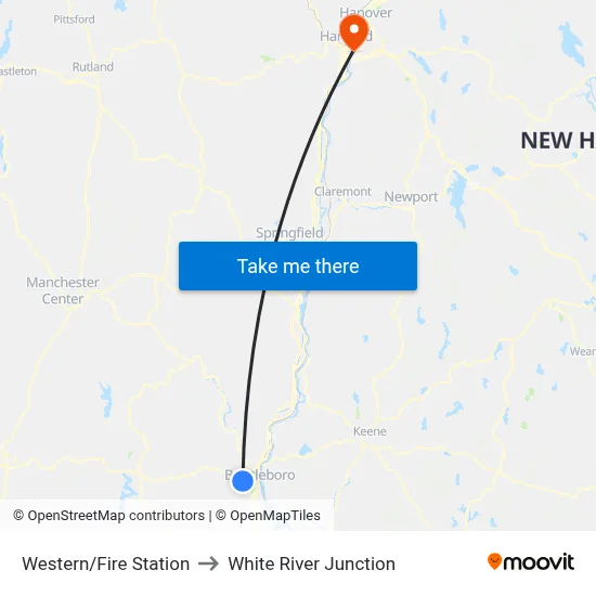 Western/Fire Station to White River Junction map