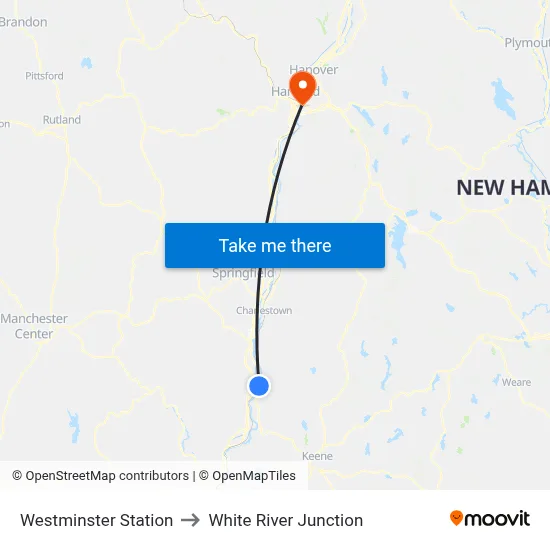 Westminster Station to White River Junction map