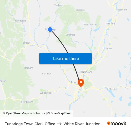 Tunbridge Town Clerk Office to White River Junction map