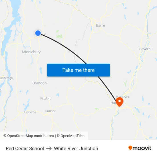 Red Cedar School to White River Junction map