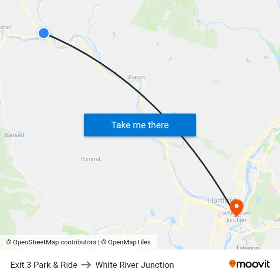 Exit 3 Park & Ride to White River Junction map