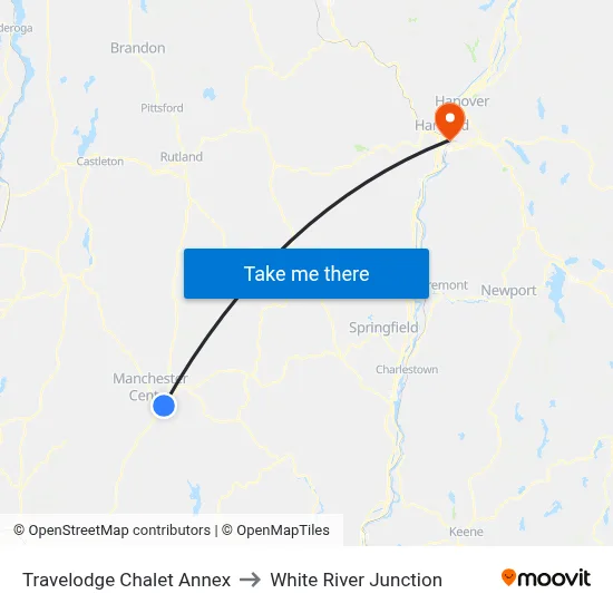 Travelodge Chalet Annex to White River Junction map