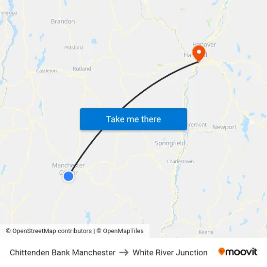 Chittenden Bank Manchester to White River Junction map