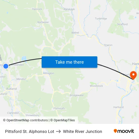 Pittsford St. Alphonso Lot to White River Junction map