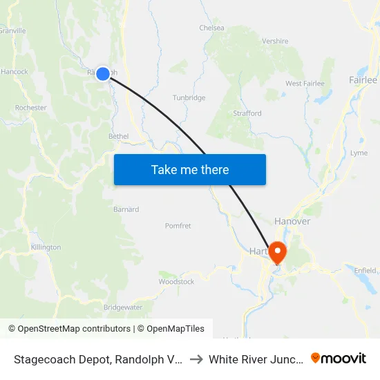 Stagecoach Depot, Randolph Village to White River Junction map