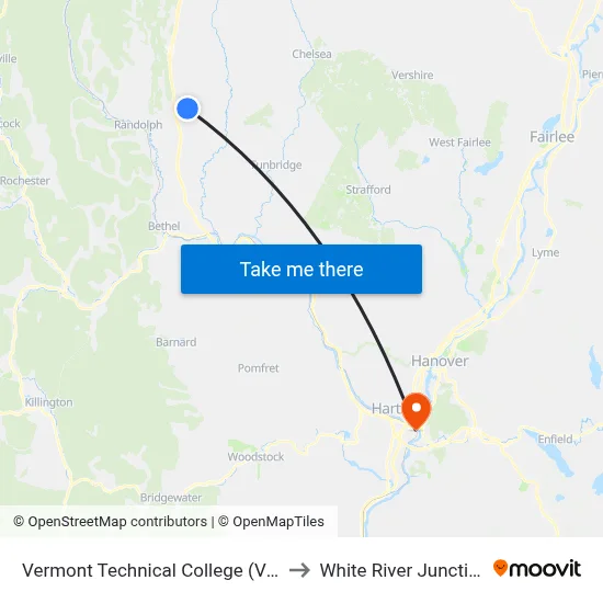 Vermont Technical College (Vtc) to White River Junction map
