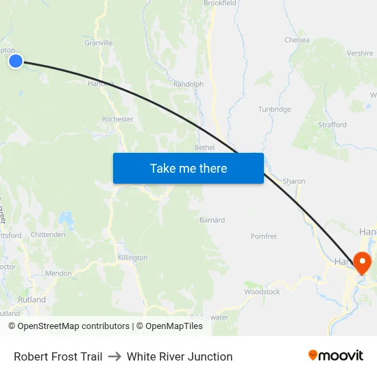 Robert Frost Trail to White River Junction map