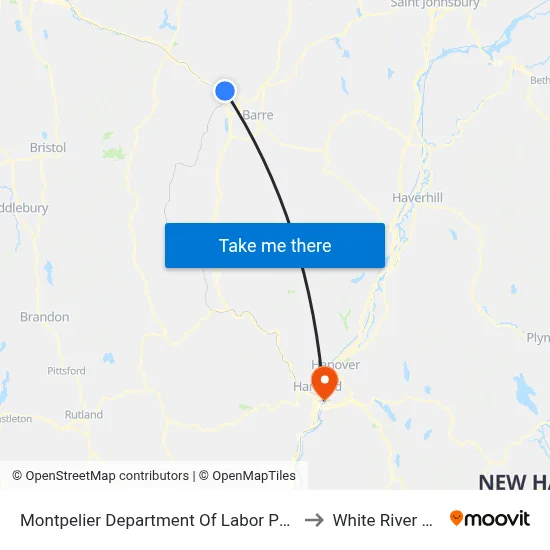 Montpelier Department Of Labor Park & Ride (Exit 8) to White River Junction map