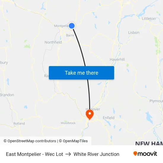 East Montpelier - Wec Lot to White River Junction map