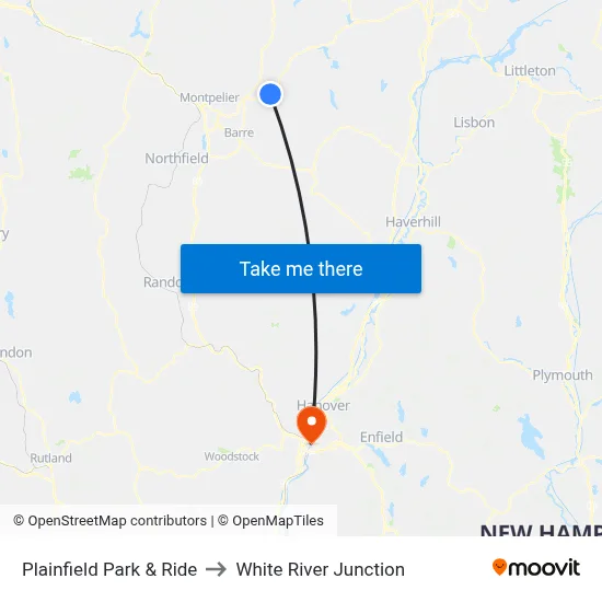 Plainfield Park & Ride to White River Junction map