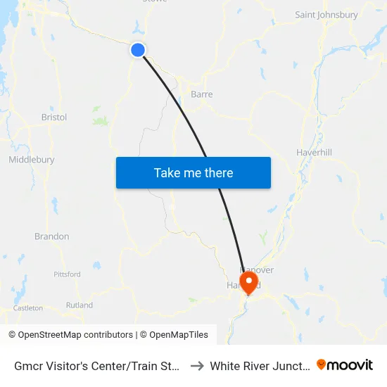 Gmcr Visitor's Center/Train Station to White River Junction map