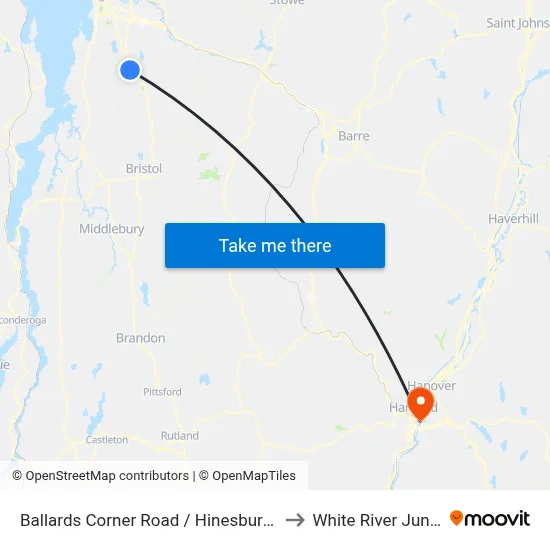 Ballards Corner Road / Hinesburg Library to White River Junction map