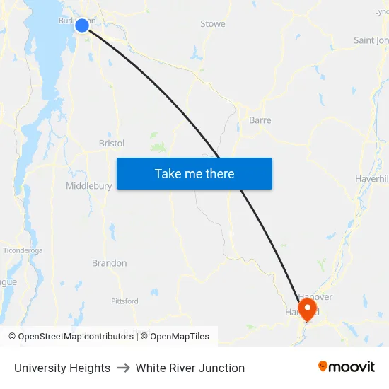 University Heights to White River Junction map