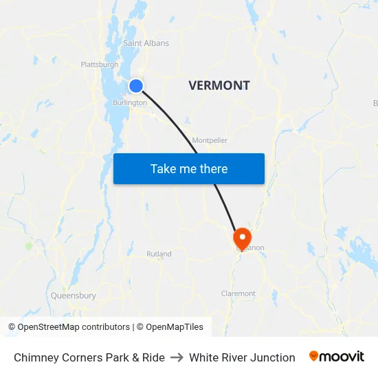 Chimney Corners Park & Ride to White River Junction map
