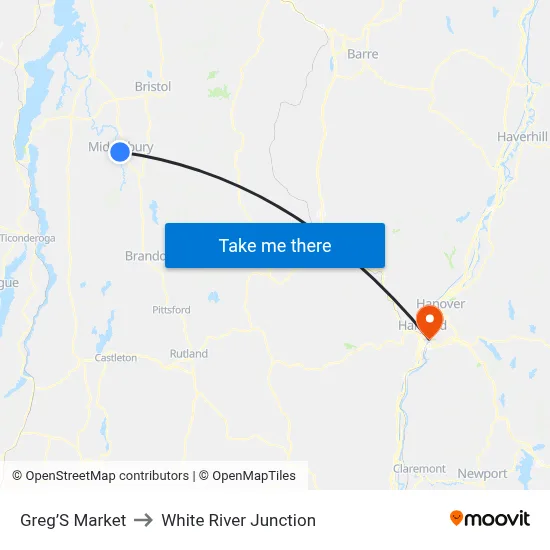 Greg’S Market to White River Junction map