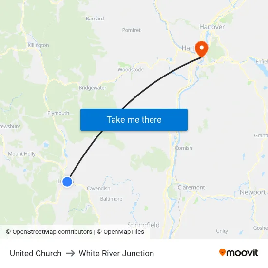 United Church to White River Junction map