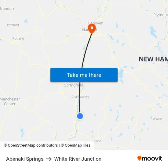 Abenaki Springs to White River Junction map