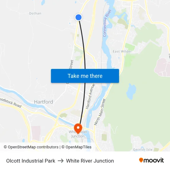 Olcott Industrial Park to White River Junction map