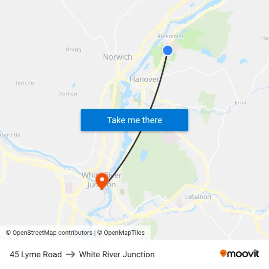 45 Lyme Road to White River Junction map