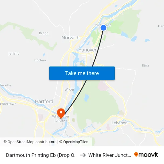 Dartmouth Printing Eb (Drop Only) to White River Junction map