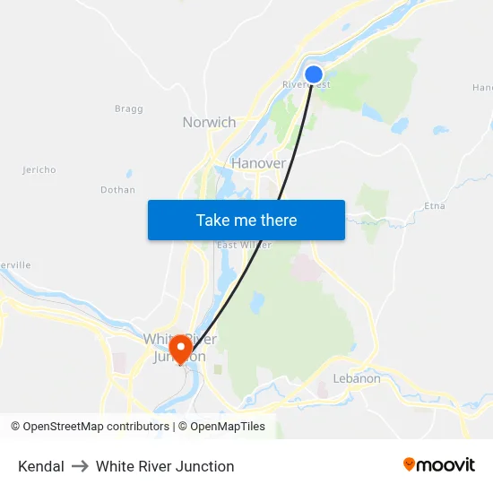 Kendal to White River Junction map