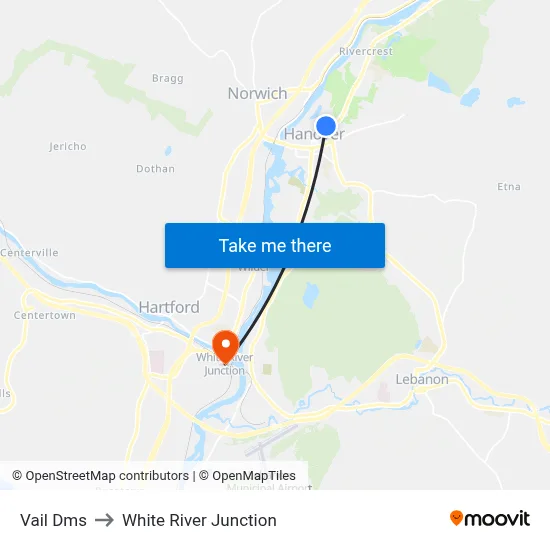 Vail Dms to White River Junction map