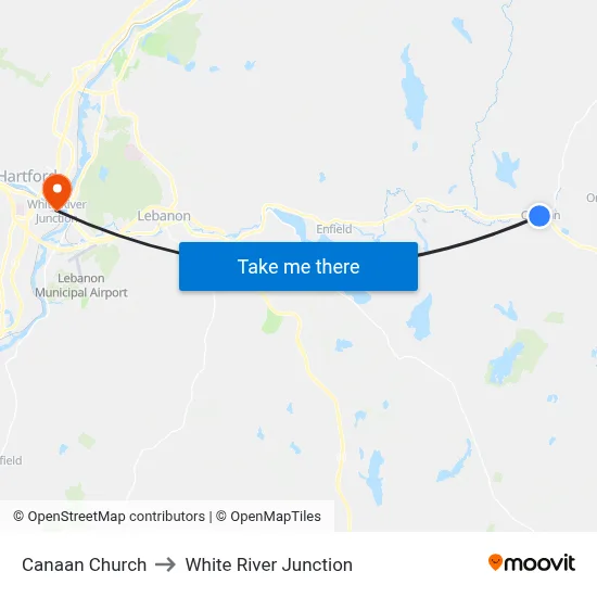 Canaan Church to White River Junction map