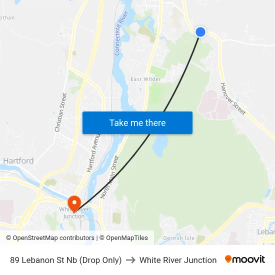 89 Lebanon St Nb (Drop Only) to White River Junction map