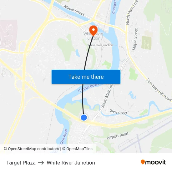 Target Plaza to White River Junction map