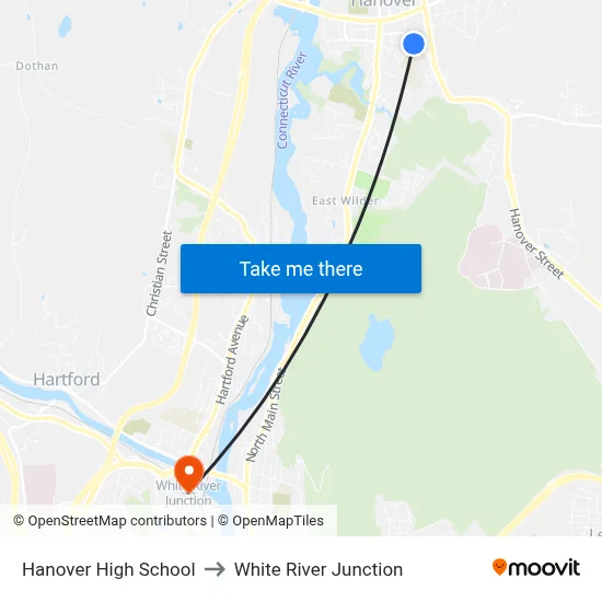 Hanover High School to White River Junction map