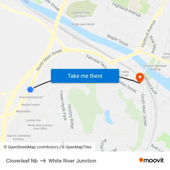 Cloverleaf Nb to White River Junction map