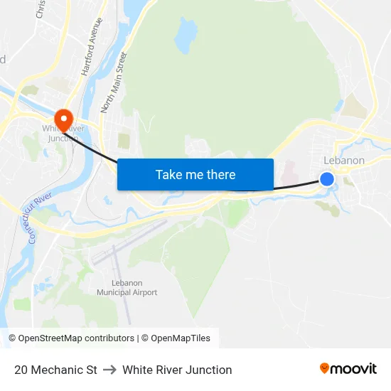 20 Mechanic St to White River Junction map