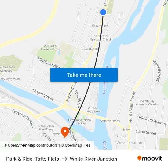 Park & Ride, Tafts Flats to White River Junction map