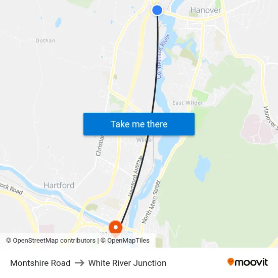 Montshire Road to White River Junction map